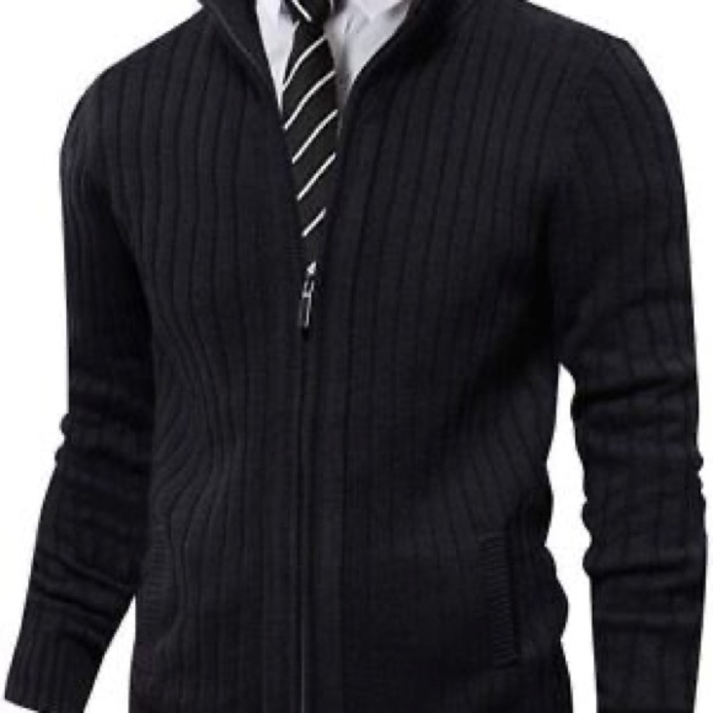 PIONEER Black Zip Up Sweater with Ribbed Knit